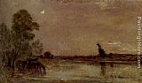 Charles-Francois Daubigny L'Abreuvoir, Effet De Lune painting